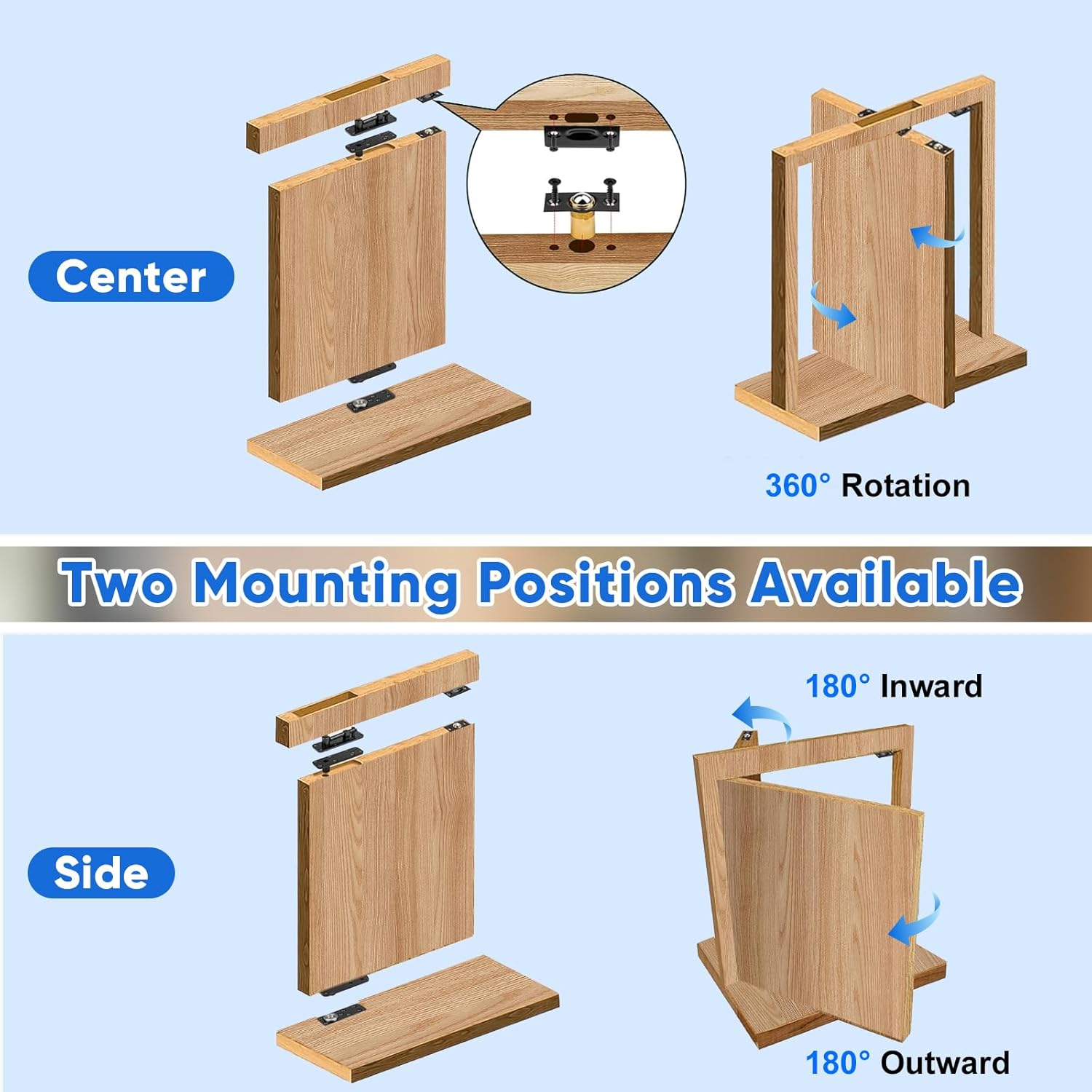 Stainless Steel Pivot Hinge for Hidden Doors - 570Lbs Load-Bearing, 360° Rotation Swinging Hinge for Secret Bookcase or Concealed Door
