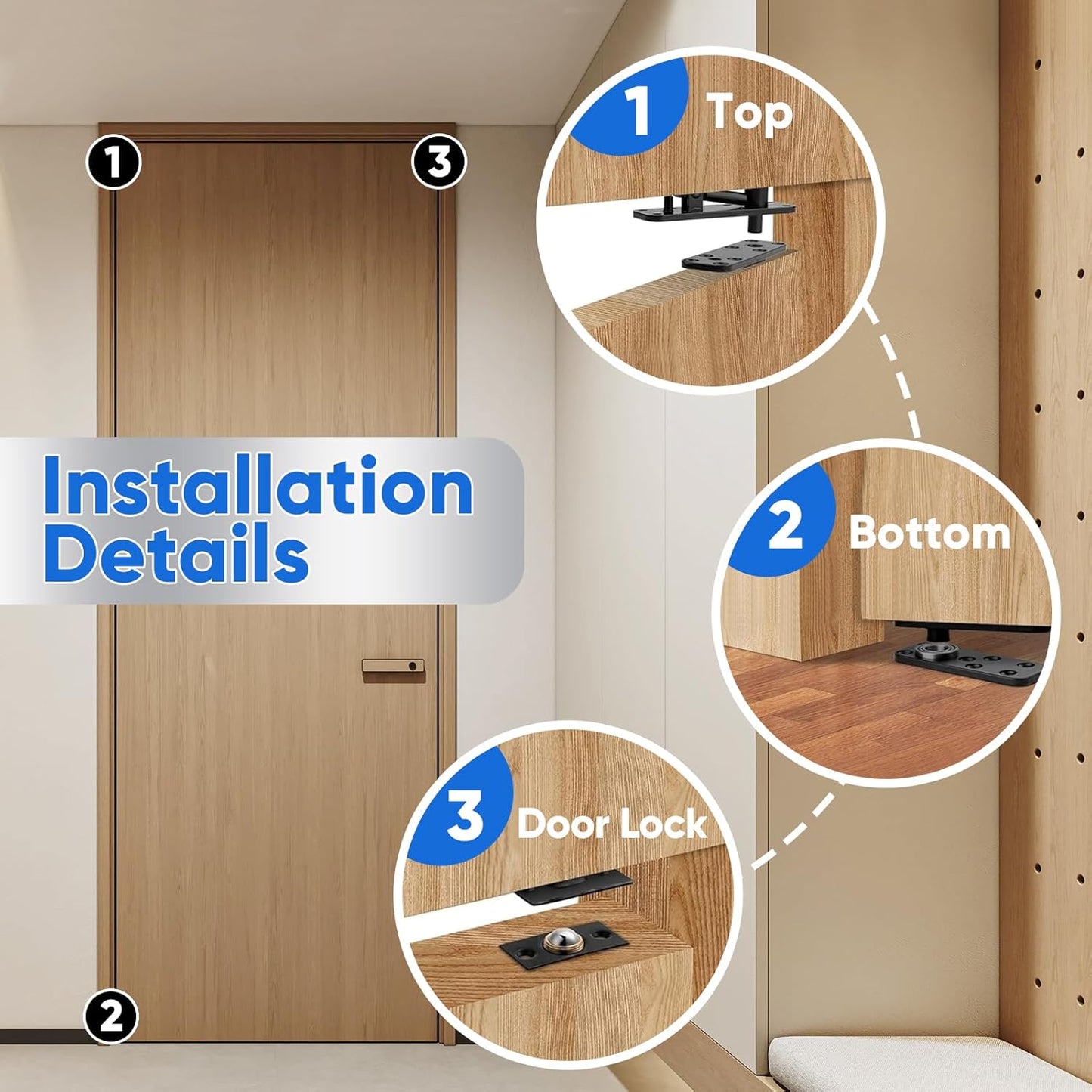 Stainless Steel Pivot Hinge for Hidden Doors - 570Lbs Load-Bearing, 360° Rotation Swinging Hinge for Secret Bookcase or Concealed Door