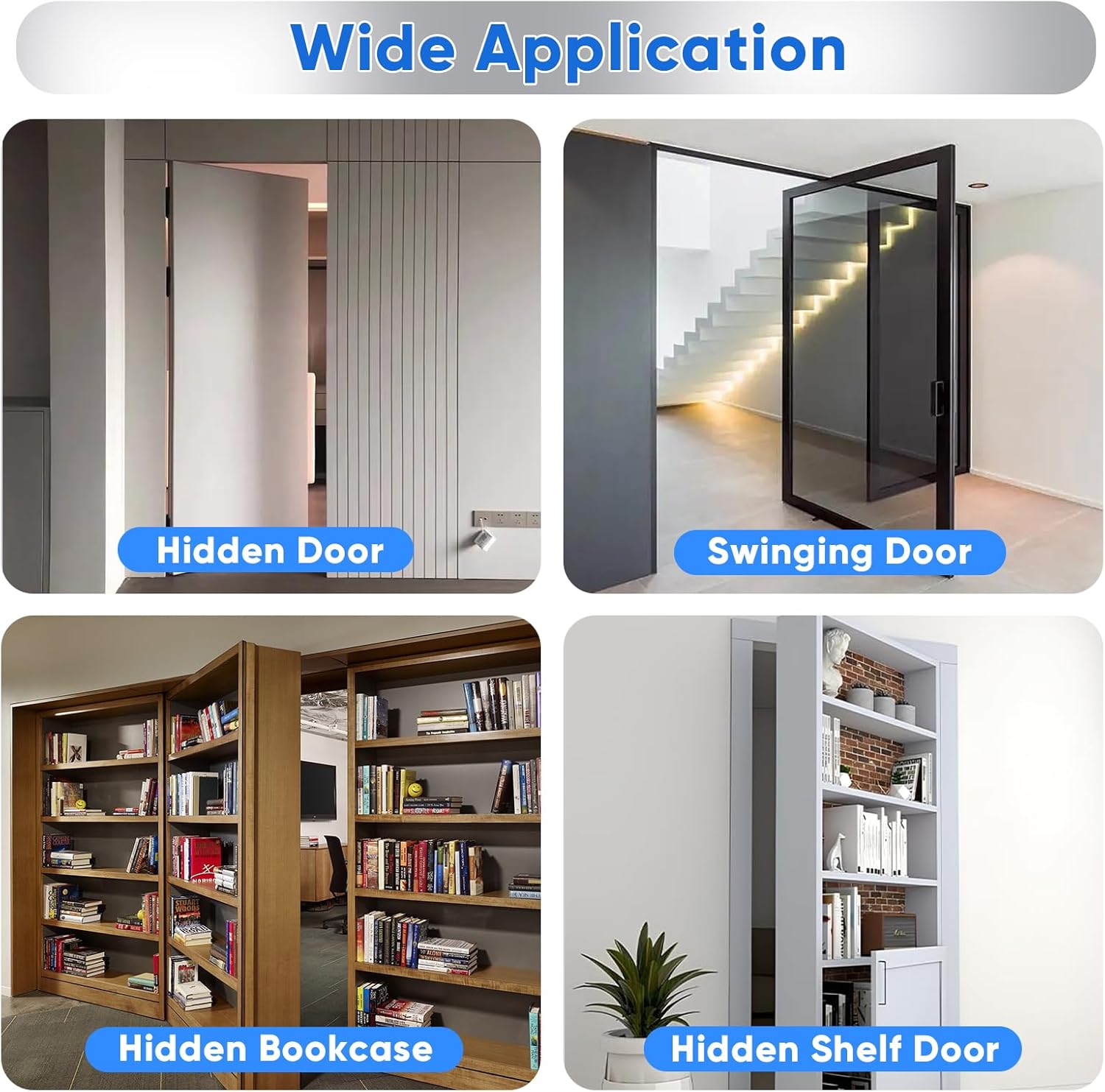 Stainless Steel Pivot Hinge for Hidden Doors - 570Lbs Load-Bearing, 360° Rotation Swinging Hinge for Secret Bookcase or Concealed Door