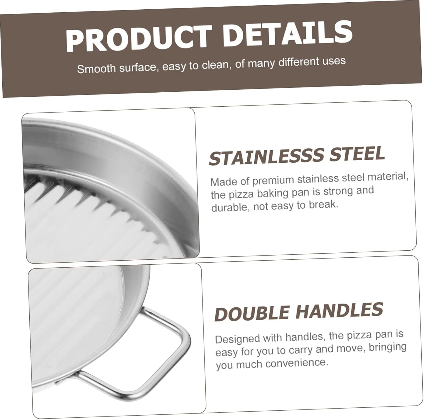 Stainless Steel Pizza Baking Pan with Handles - Round Oven Tray for Home & Restaurant Use - Non-Stick Coating, Multi-Function Baking Sheet