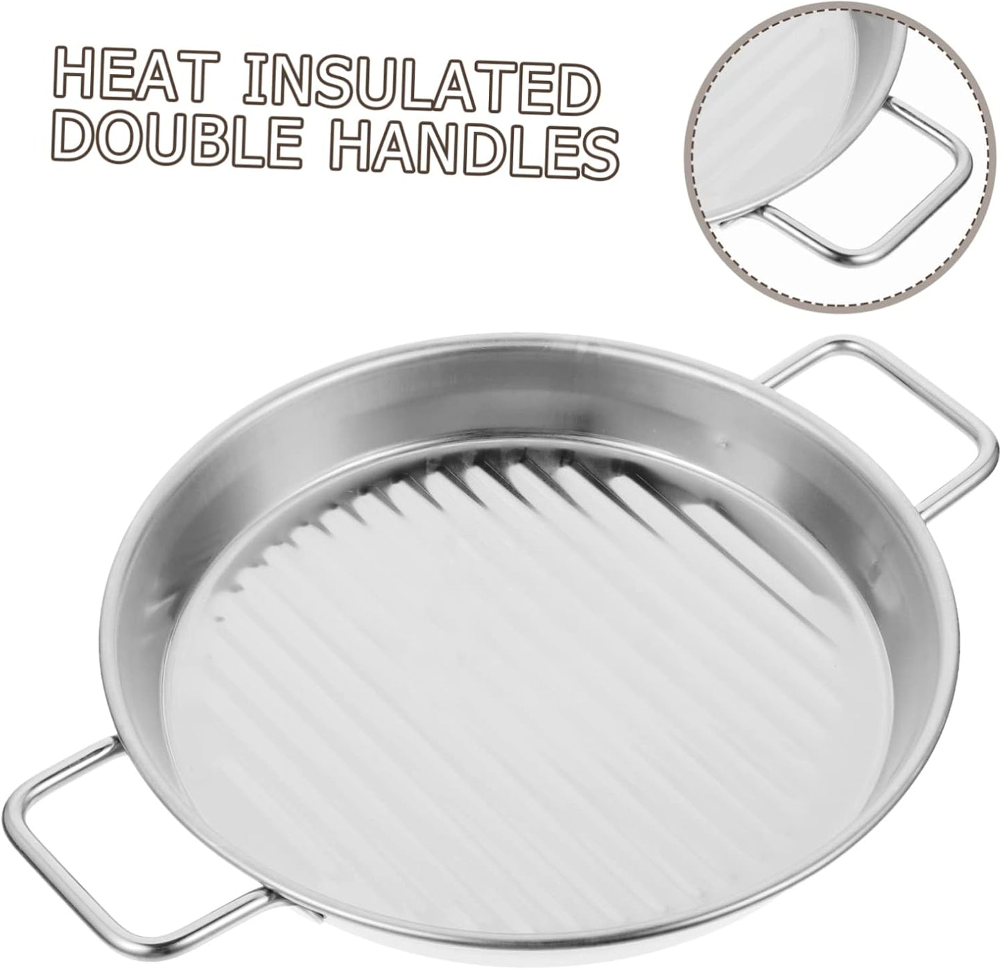 Stainless Steel Pizza Baking Pan with Handles - Round Oven Tray for Home & Restaurant Use - Non-Stick Coating, Multi-Function Baking Sheet