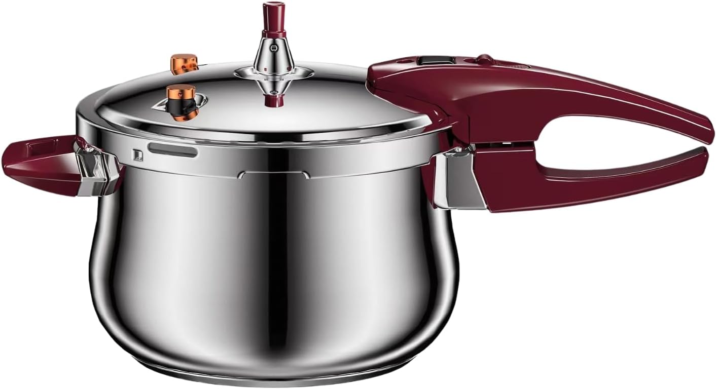 Stainless Steel Pressure Cooker 80KPA with Safety Valve, 6L Capacity for Gas & Induction Cooktops