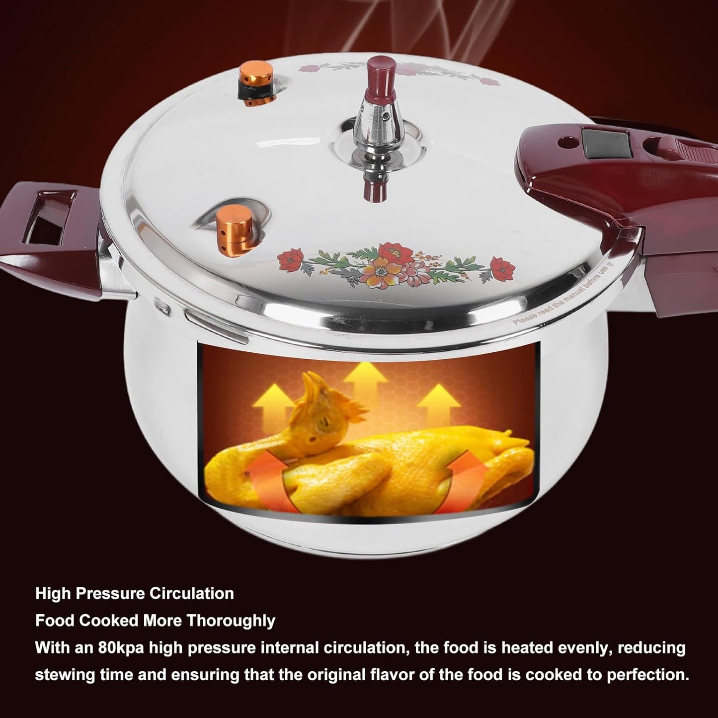Stainless Steel Pressure Cooker 80KPA with Safety Valve, 6L Capacity for Gas & Induction Cooktops