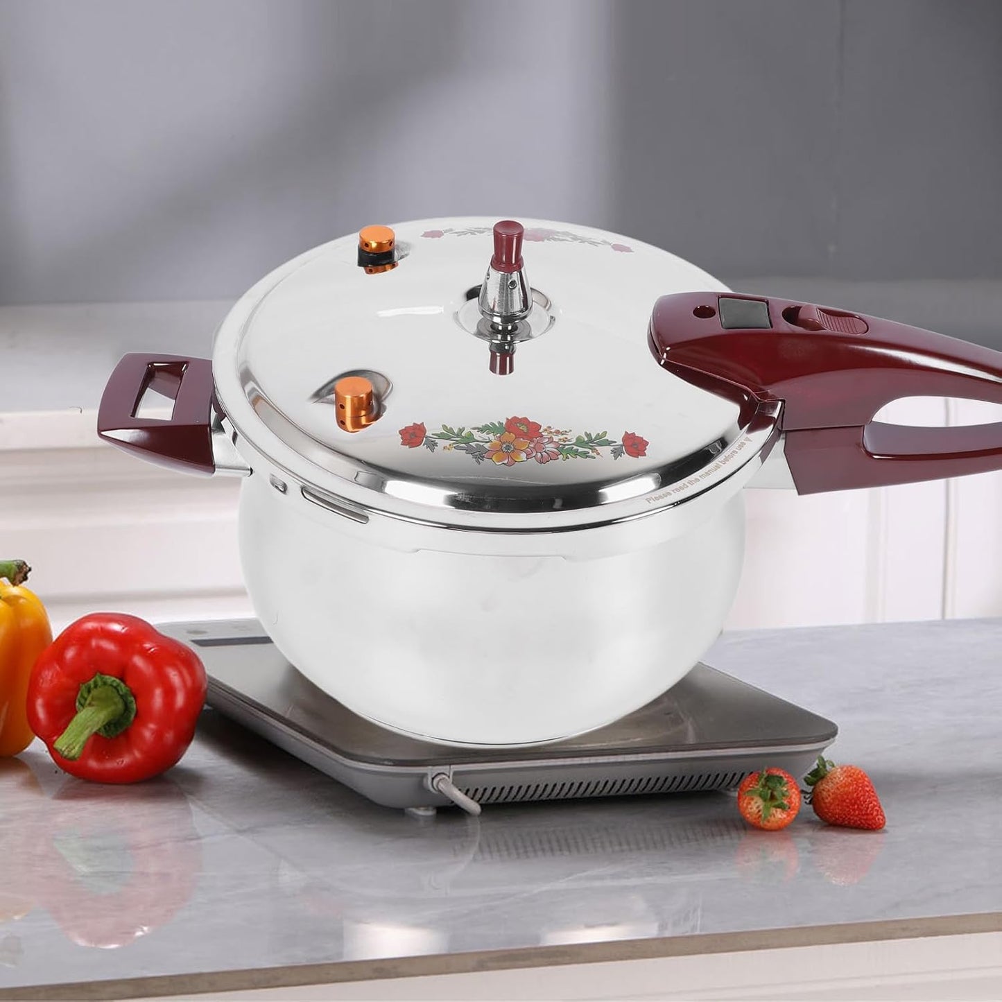 Stainless Steel Pressure Cooker 80KPA with Safety Valve, 6L Capacity for Gas & Induction Cooktops