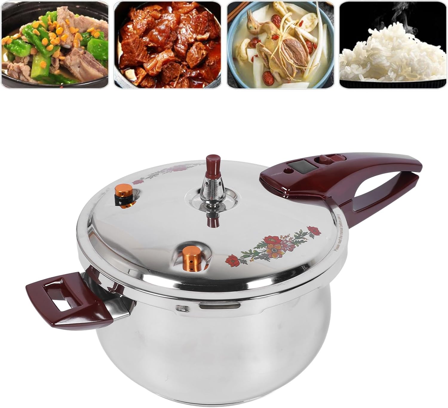 Stainless Steel Pressure Cooker 80KPA with Safety Valve, 6L Capacity for Gas & Induction Cooktops