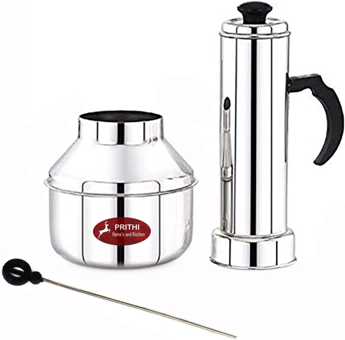 Stainless Steel Puttu Maker Combo Set - 1.5 L Puttu Kudam & Chiratta Puttu Steamer by Prithi Home's and Kitchen