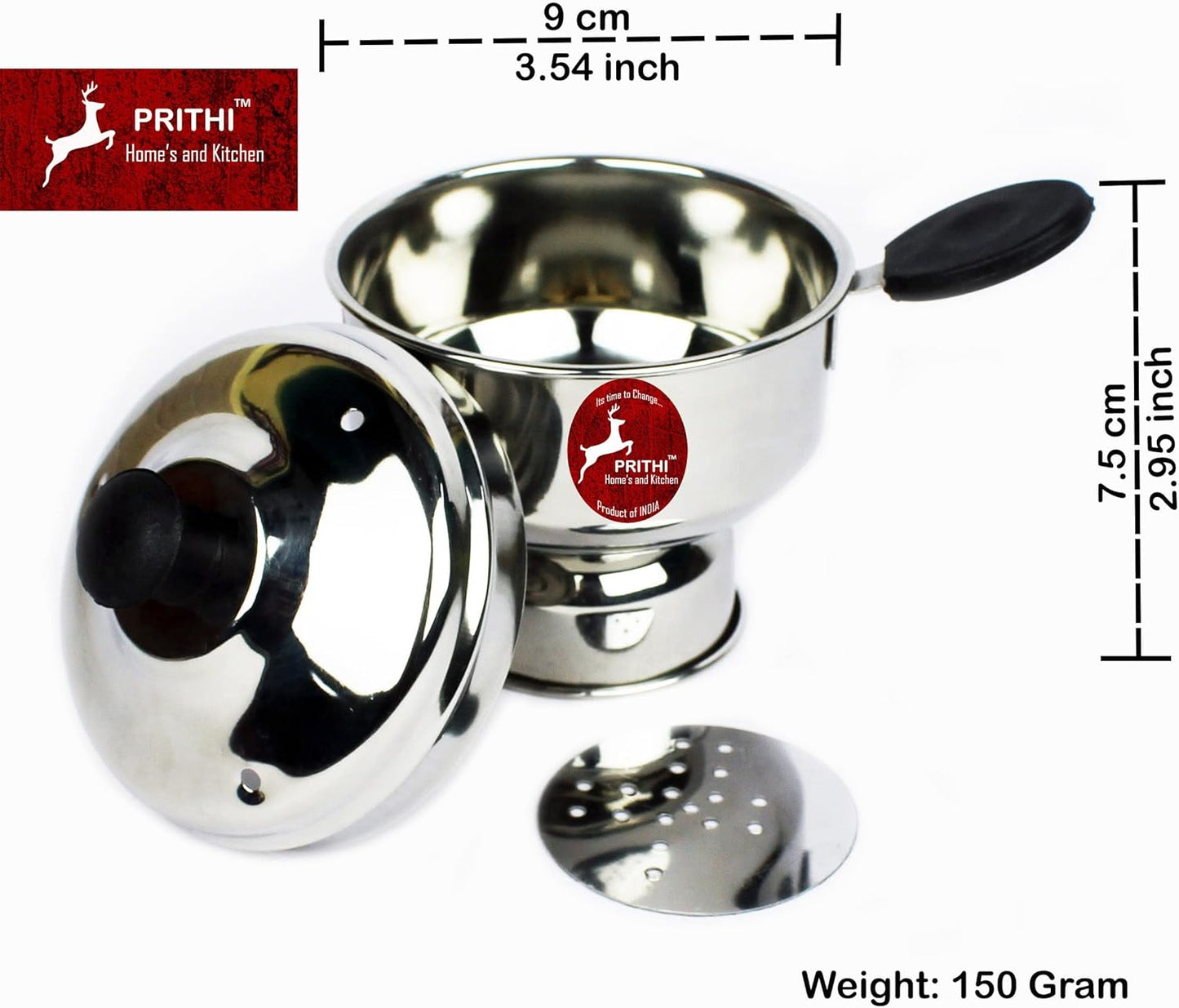 Stainless Steel Puttu Maker Combo Set - 1.5 L Puttu Kudam & Chiratta Puttu Steamer by Prithi Home's and Kitchen