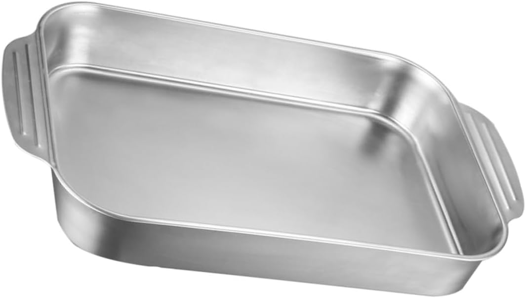 Stainless Steel Rectangular Baking Dish with Double Handles - 4.1L Capacity - Safe for Microwave, Oven & Steamer - Easy to Clean - Ideal for 3-4 Person Size Cookware