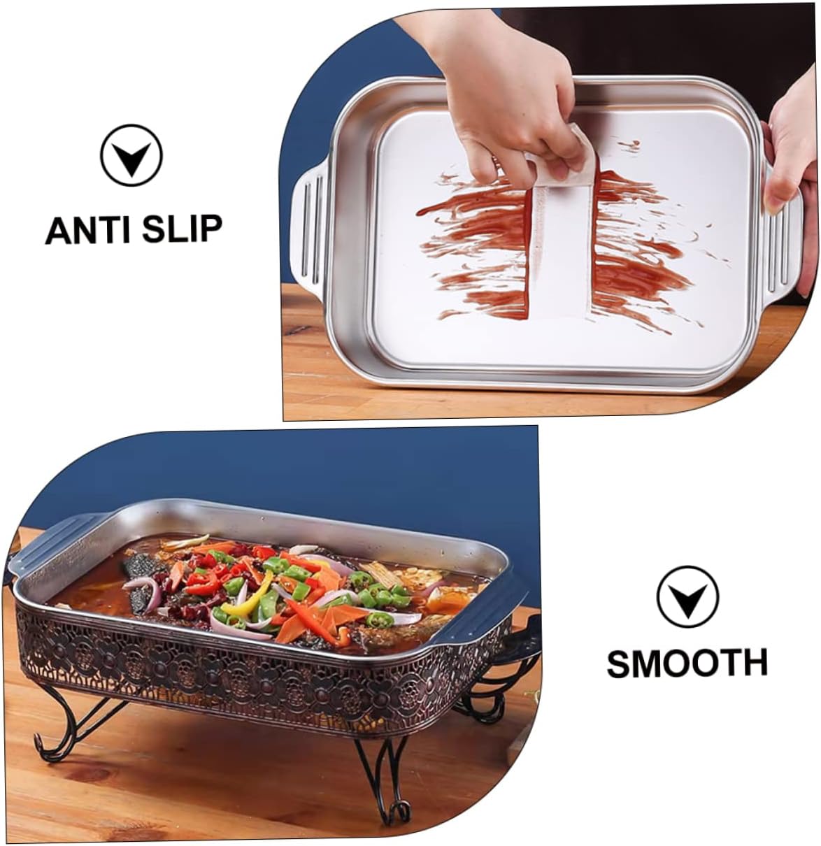 Stainless Steel Rectangular Baking Dish with Double Handles - 4.1L Capacity - Safe for Microwave, Oven & Steamer - Easy to Clean - Ideal for 3-4 Person Size Cookware
