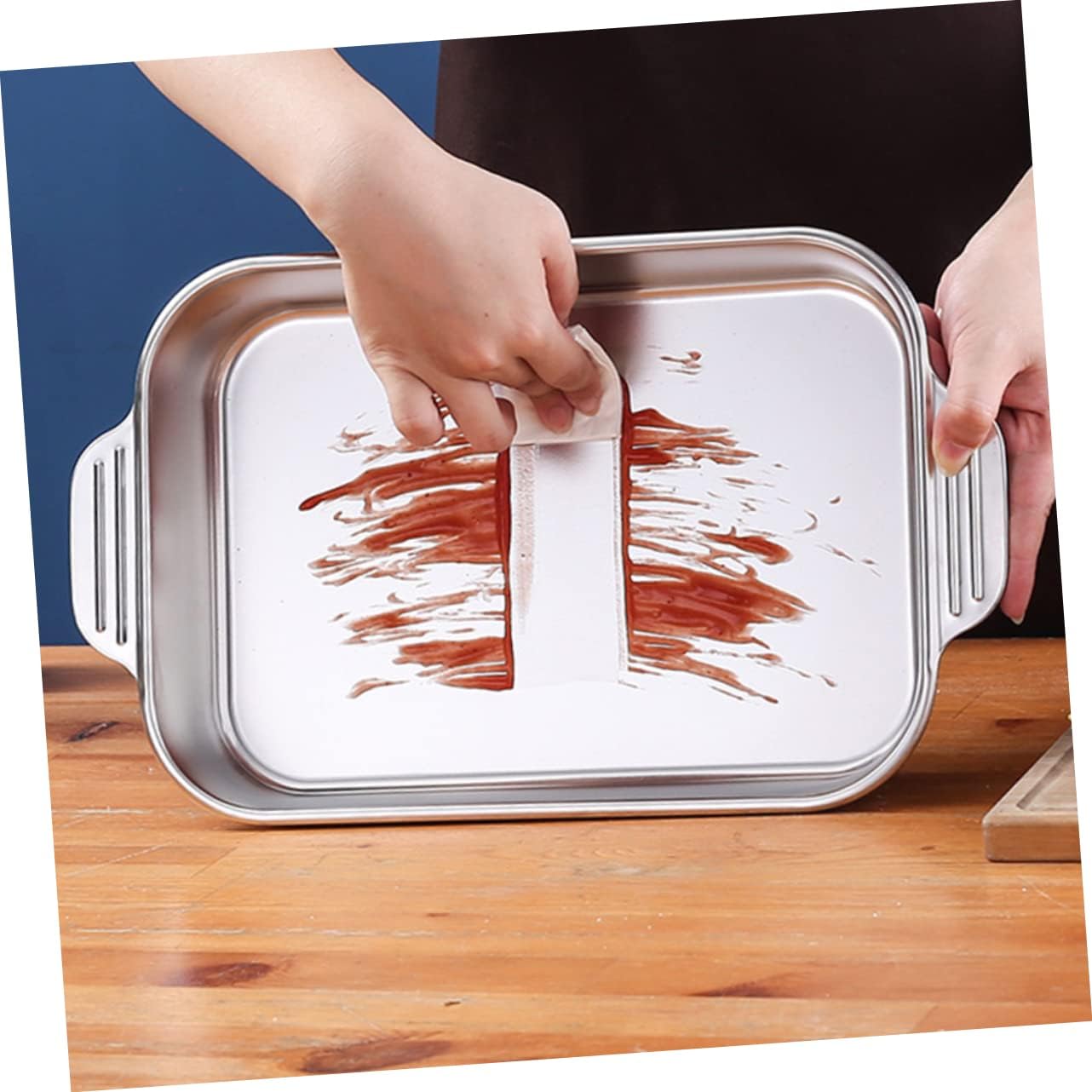 Stainless Steel Rectangular Baking Dish with Double Handles - 4.1L Capacity - Safe for Microwave, Oven & Steamer - Easy to Clean - Ideal for 3-4 Person Size Cookware