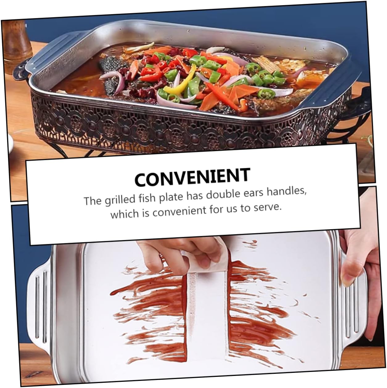 Stainless Steel Rectangular Baking Dish with Double Handles - 4.1L Capacity - Safe for Microwave, Oven & Steamer - Easy to Clean - Ideal for 3-4 Person Size Cookware