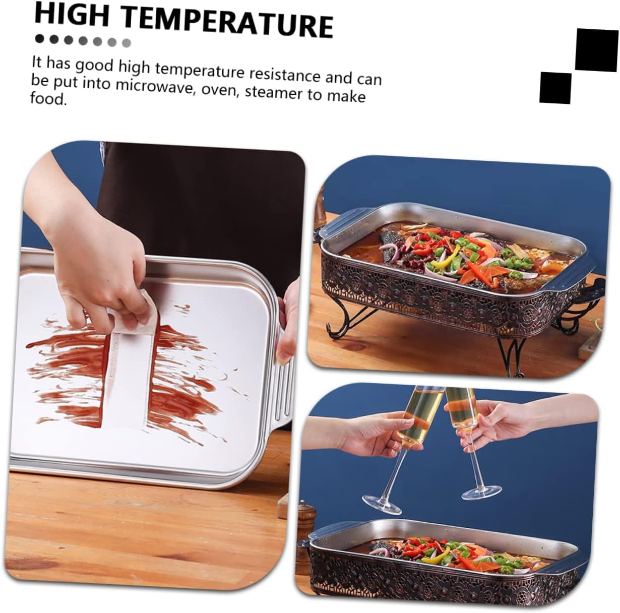 Stainless Steel Rectangular Baking Dish with Double Handles - 4.1L Capacity - Safe for Microwave, Oven & Steamer - Easy to Clean - Ideal for 3-4 Person Size Cookware