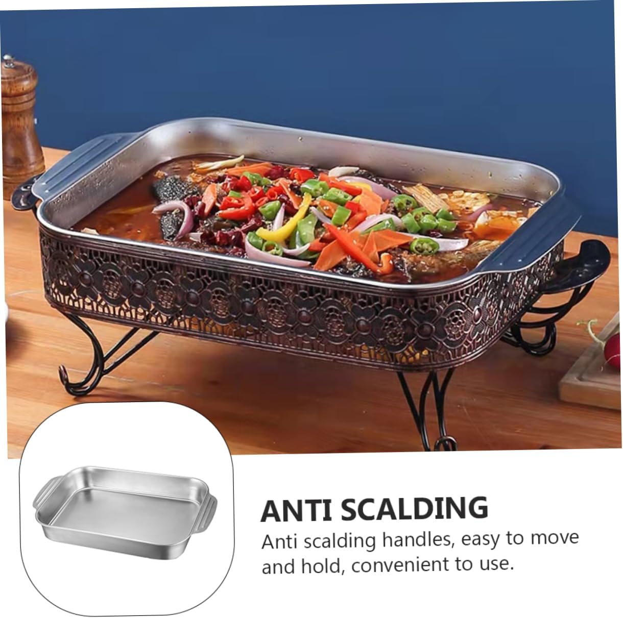 Stainless Steel Rectangular Baking Dish with Double Handles - 4.1L Capacity - Safe for Microwave, Oven & Steamer - Easy to Clean - Ideal for 3-4 Person Size Cookware