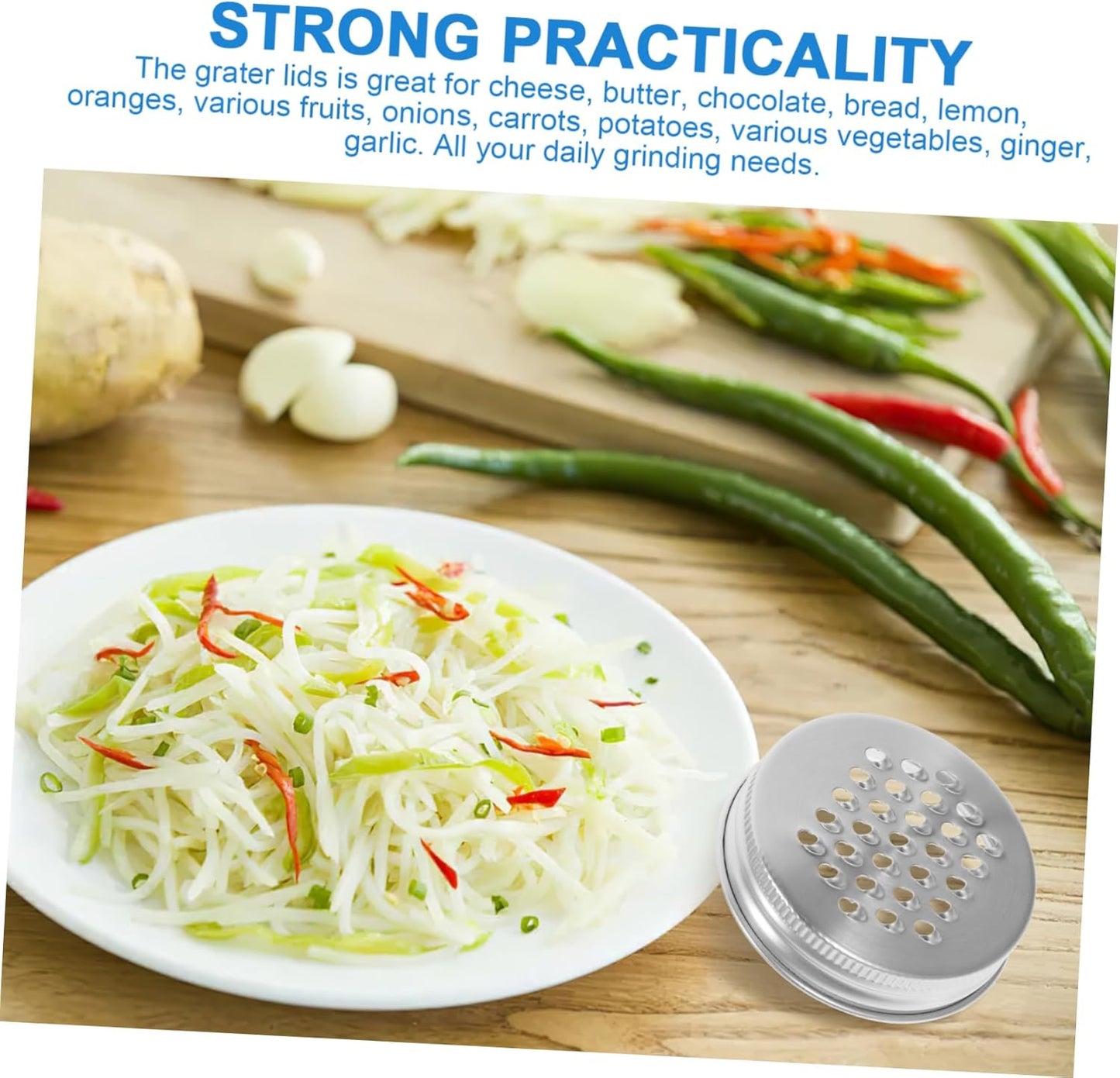 Stainless Steel Regular Mouth Mason Jar Grater Lid - Versatile Shredder for Cheese and Vegetables