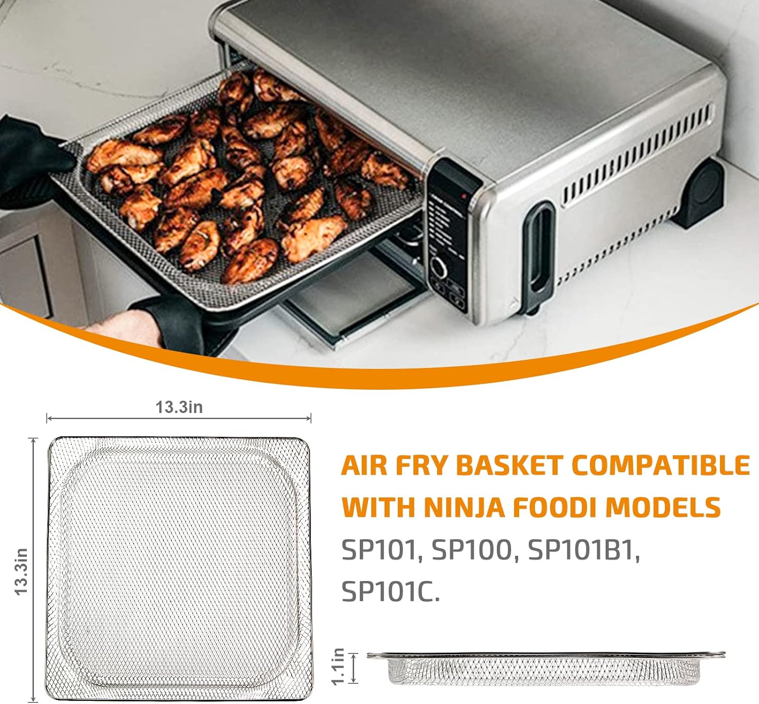 Stainless Steel Replacement Air Fryer Basket for Ninja Foodi SP101 Air Fry Oven - Compatible with SP100, SP101B1, SP101C