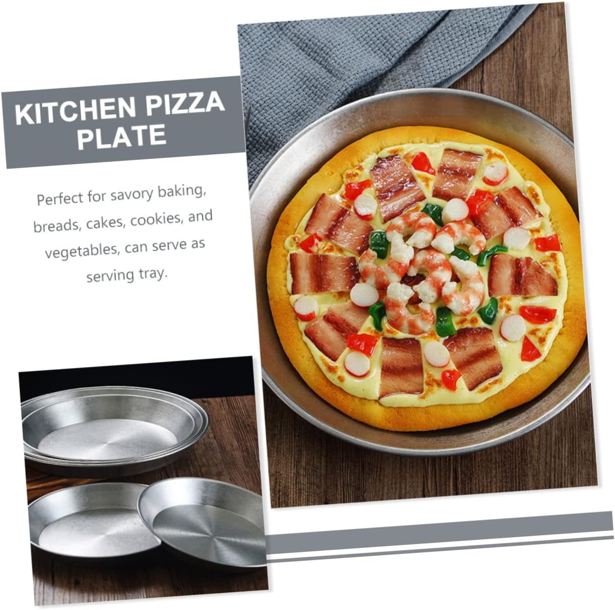 Stainless Steel Reusable Round Baking Pan for Pizza Oven - Kitchen Pizza Tray with Lid for Storage and Serving