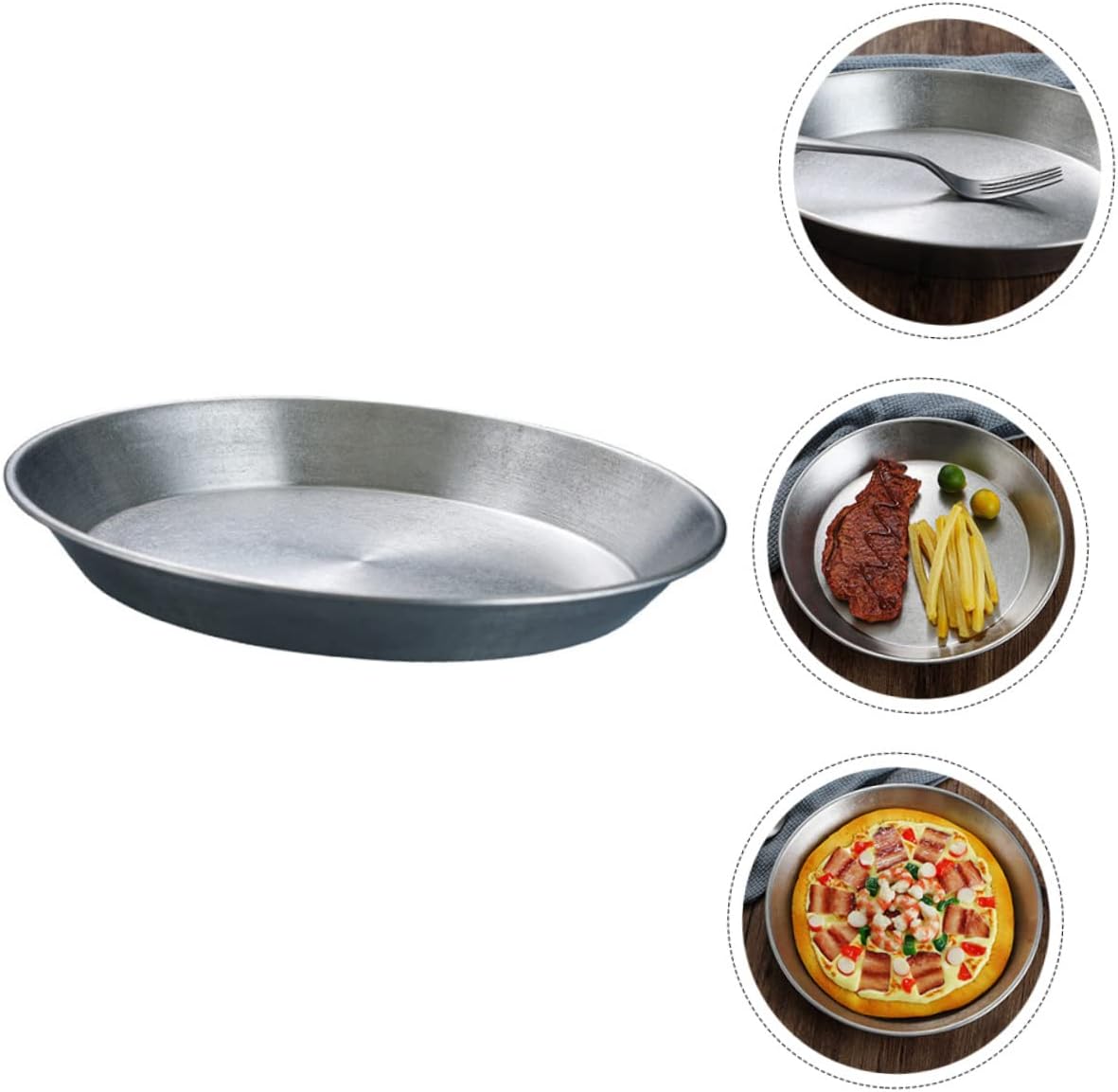 Stainless Steel Reusable Round Baking Pan for Pizza Oven - Kitchen Pizza Tray with Lid for Storage and Serving