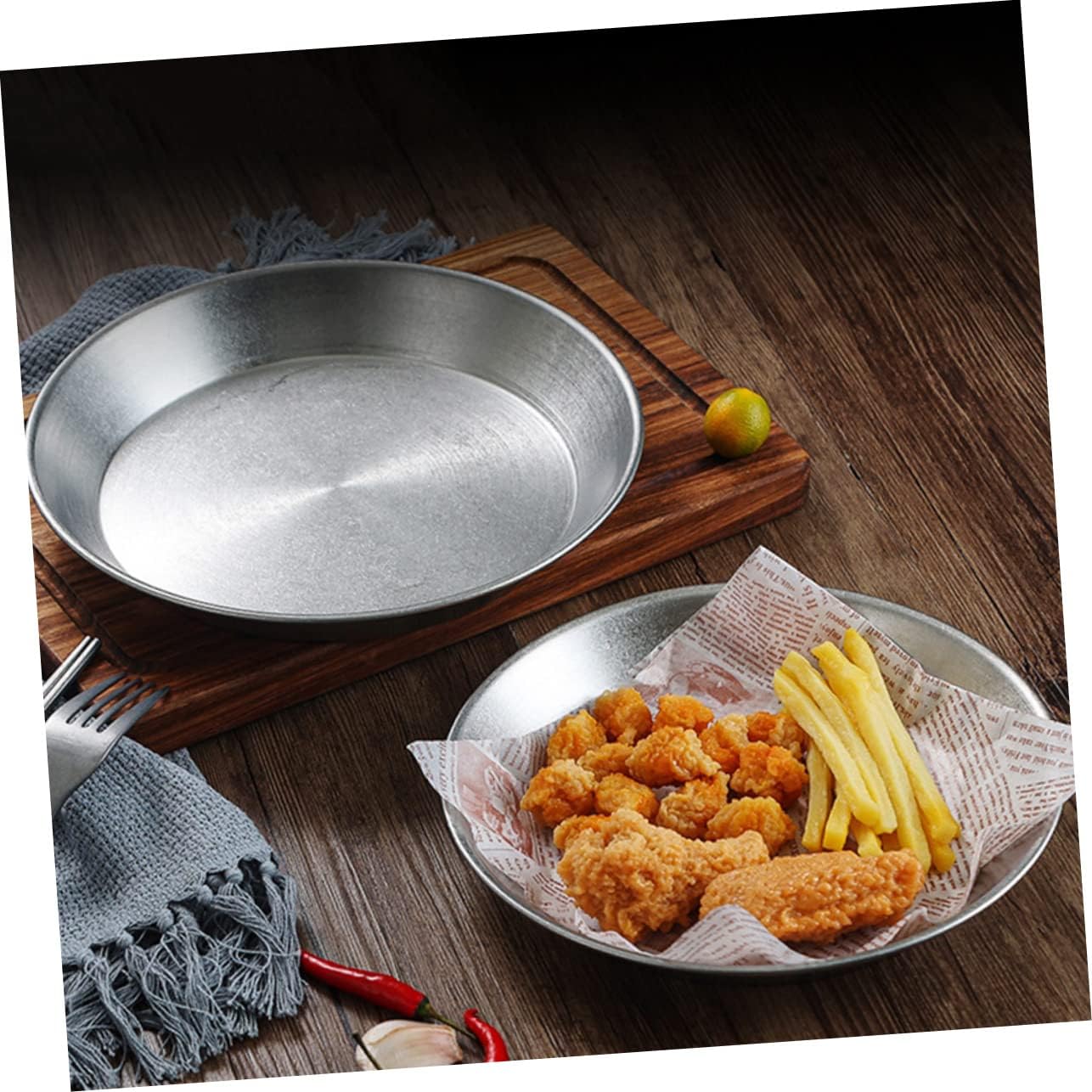 Stainless Steel Reusable Round Baking Pan for Pizza Oven - Kitchen Pizza Tray with Lid for Storage and Serving