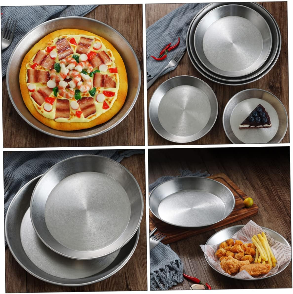 Stainless Steel Reusable Round Baking Pan for Pizza Oven - Kitchen Pizza Tray with Lid for Storage and Serving