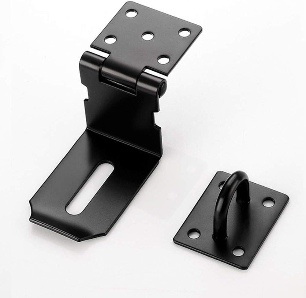 Stainless Steel Right Angle Padlock Hasp Locking Latch for Security Door - Matte Black Finish, 2mm Thick - Ideal for Push/Sliding/Barn Door