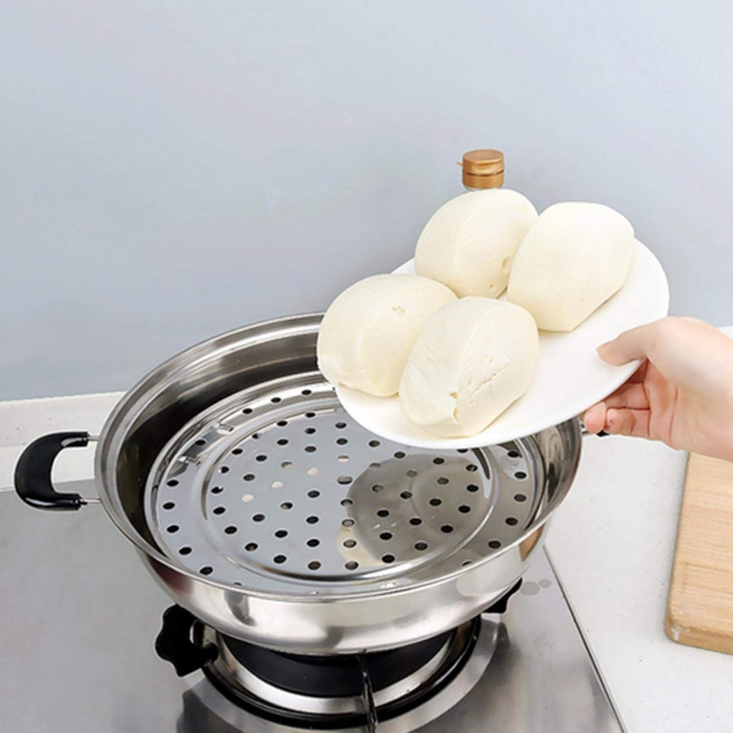 Stainless Steel Round Steam Rack Tray Insert with Supporting Feet (20cm) for Pots and Pans - Cooking Accessory Shelf for Steaming