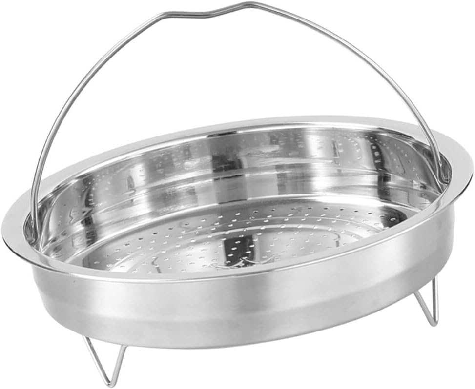 Stainless Steel Round Steamer Basket with Handle for Cooking Veggie, Fish, Seafood, Dumplings - 22CM