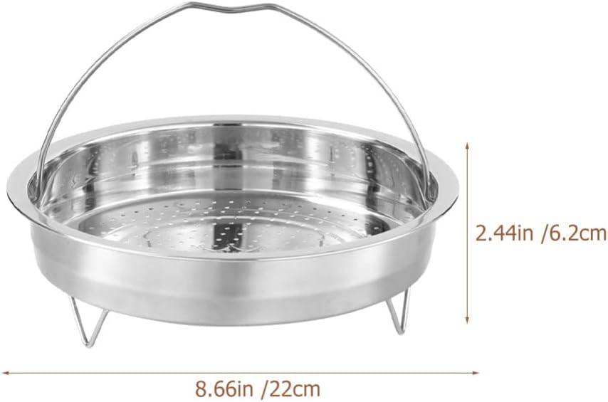 Stainless Steel Round Steamer Basket with Handle for Cooking Veggie, Fish, Seafood, Dumplings - 22CM