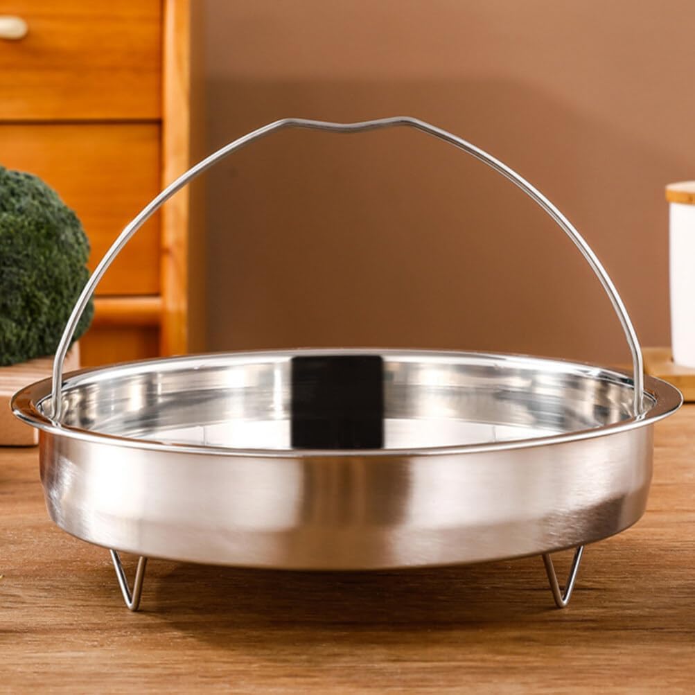 Stainless Steel Round Steamer Basket with Handle for Cooking Veggie, Fish, Seafood, Dumplings - 22CM