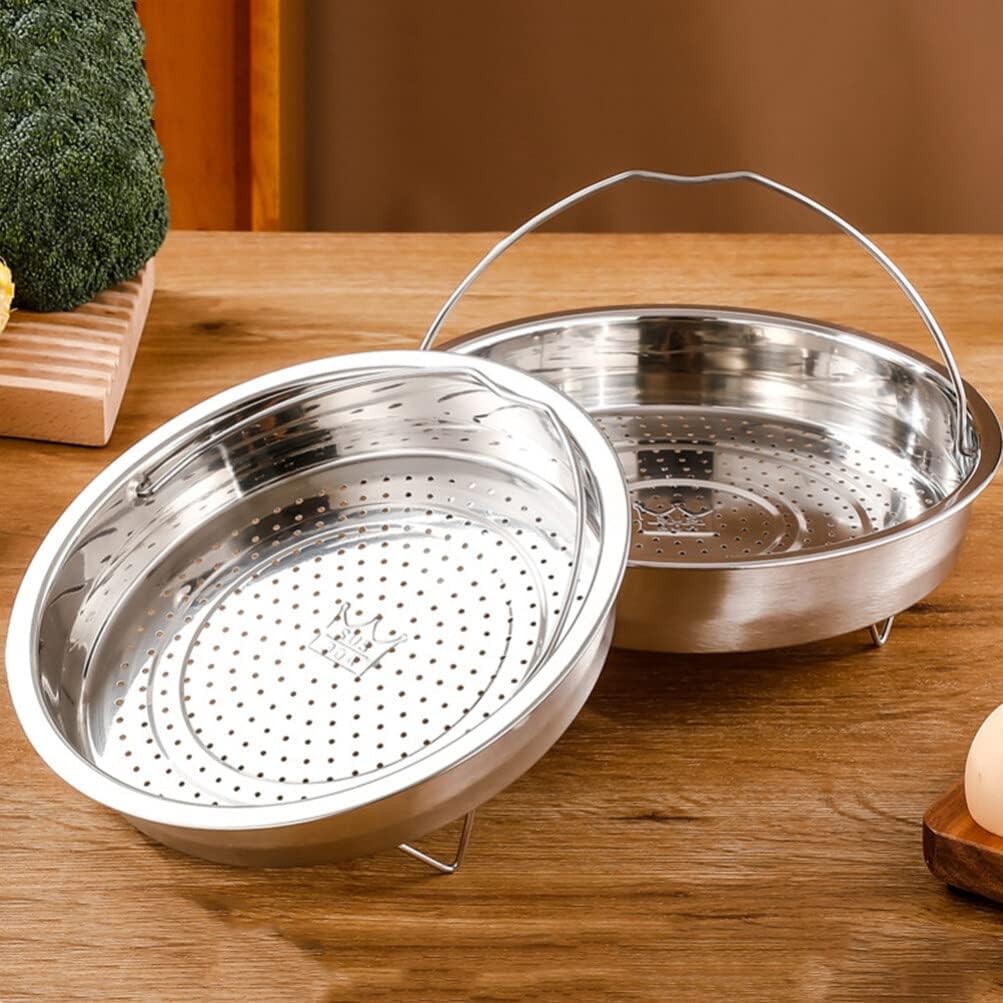 Stainless Steel Round Steamer Basket with Handle for Cooking Veggie, Fish, Seafood, Dumplings - 22CM