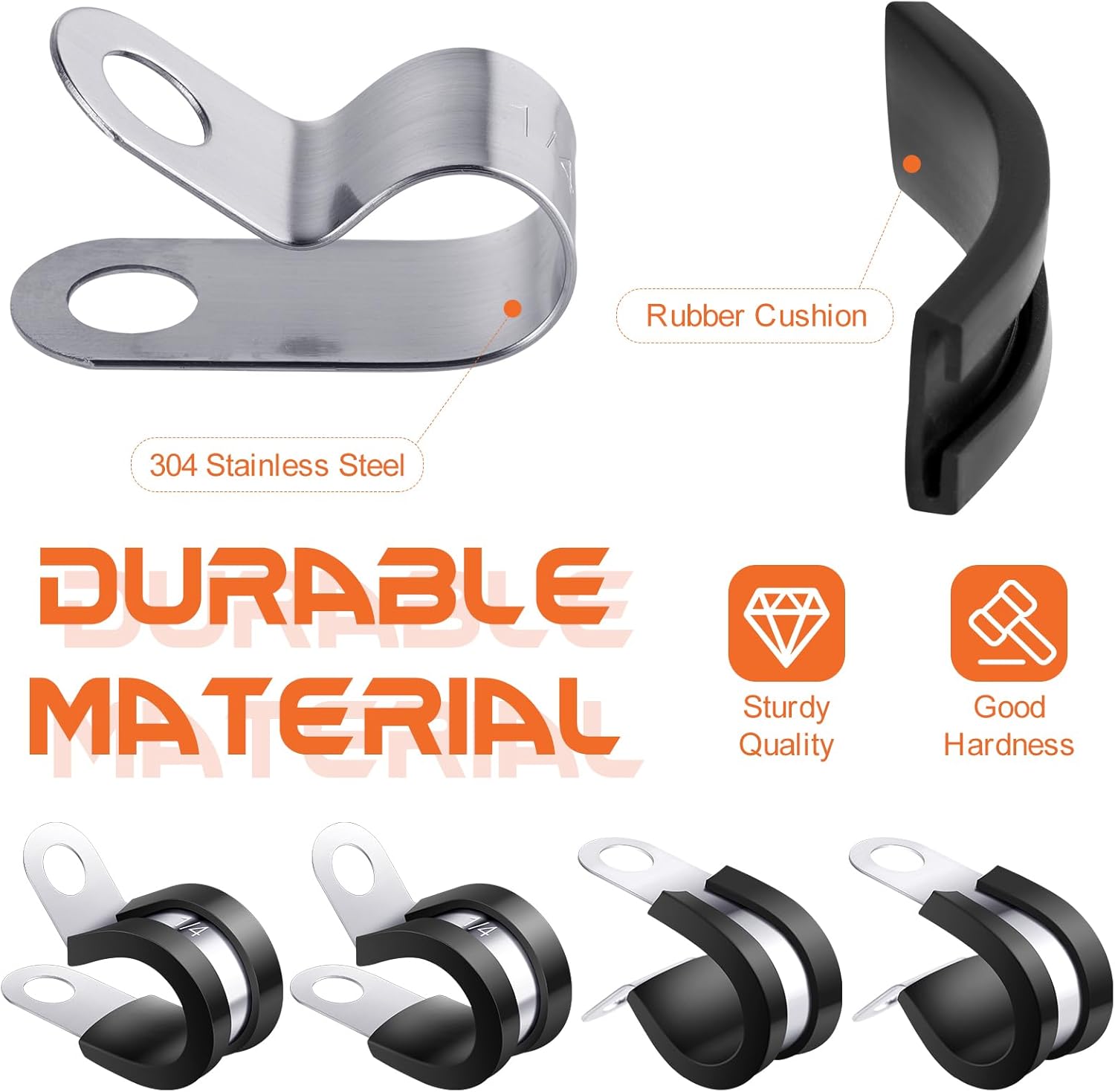 Stainless Steel Rubber Coated Cable Clamps for Automotive Wire and Pipe - 30 Pcs 1/4" Clamp Set by Hapric