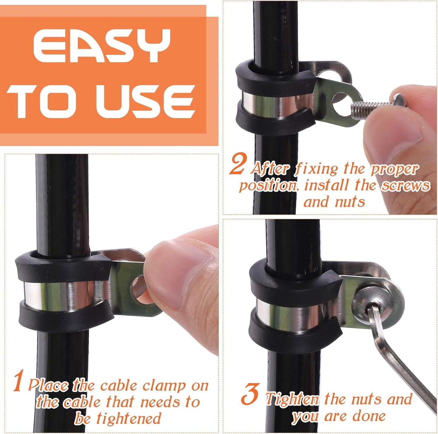 Stainless Steel Rubber Coated Cable Clamps for Automotive Wire and Pipe - 30 Pcs 1/4" Clamp Set by Hapric