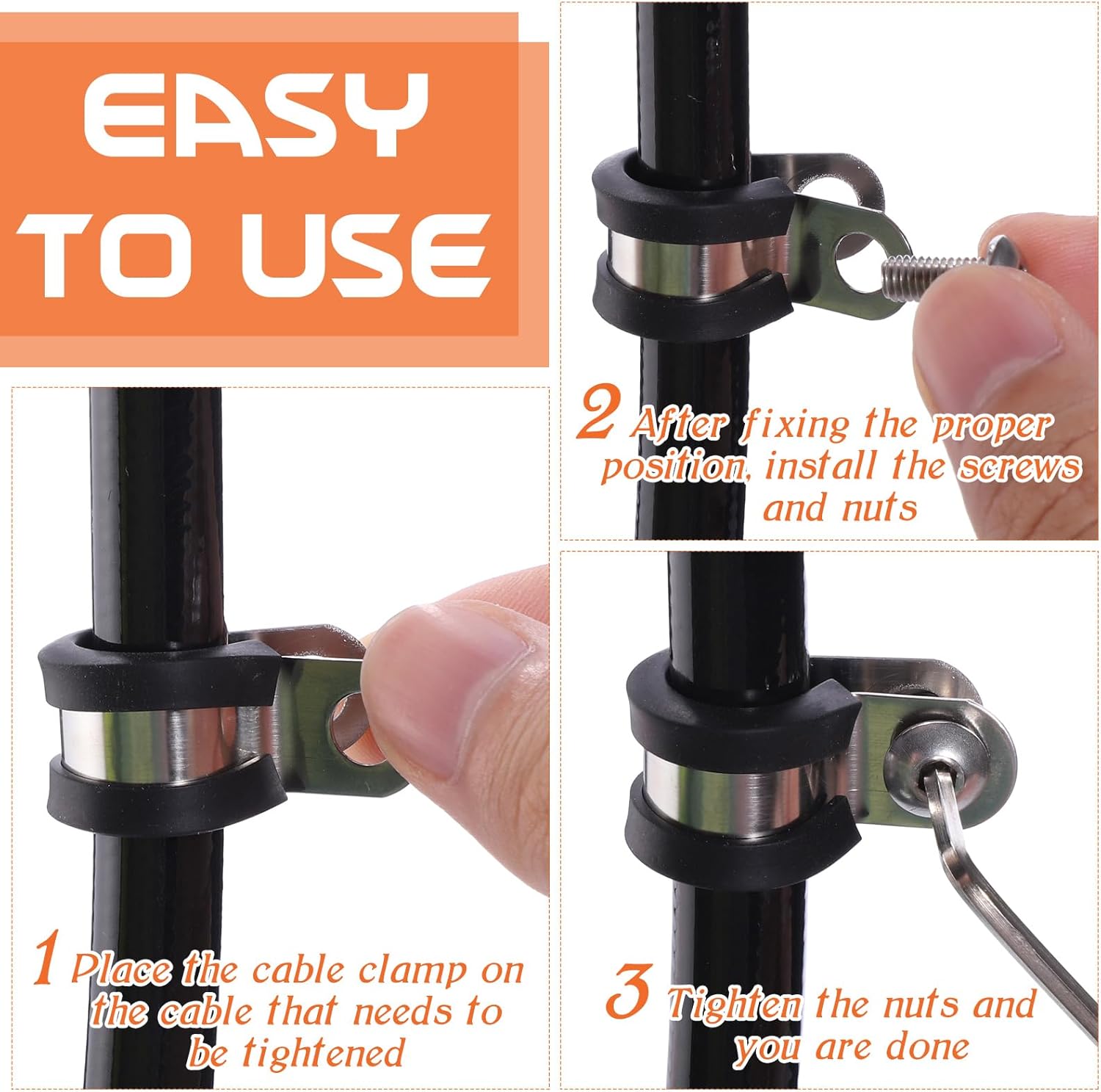 Stainless Steel Rubber Coated Cable Clamps for Automotive Wire and Pipe - 30 Pcs 1/4" Clamp Set by Hapric