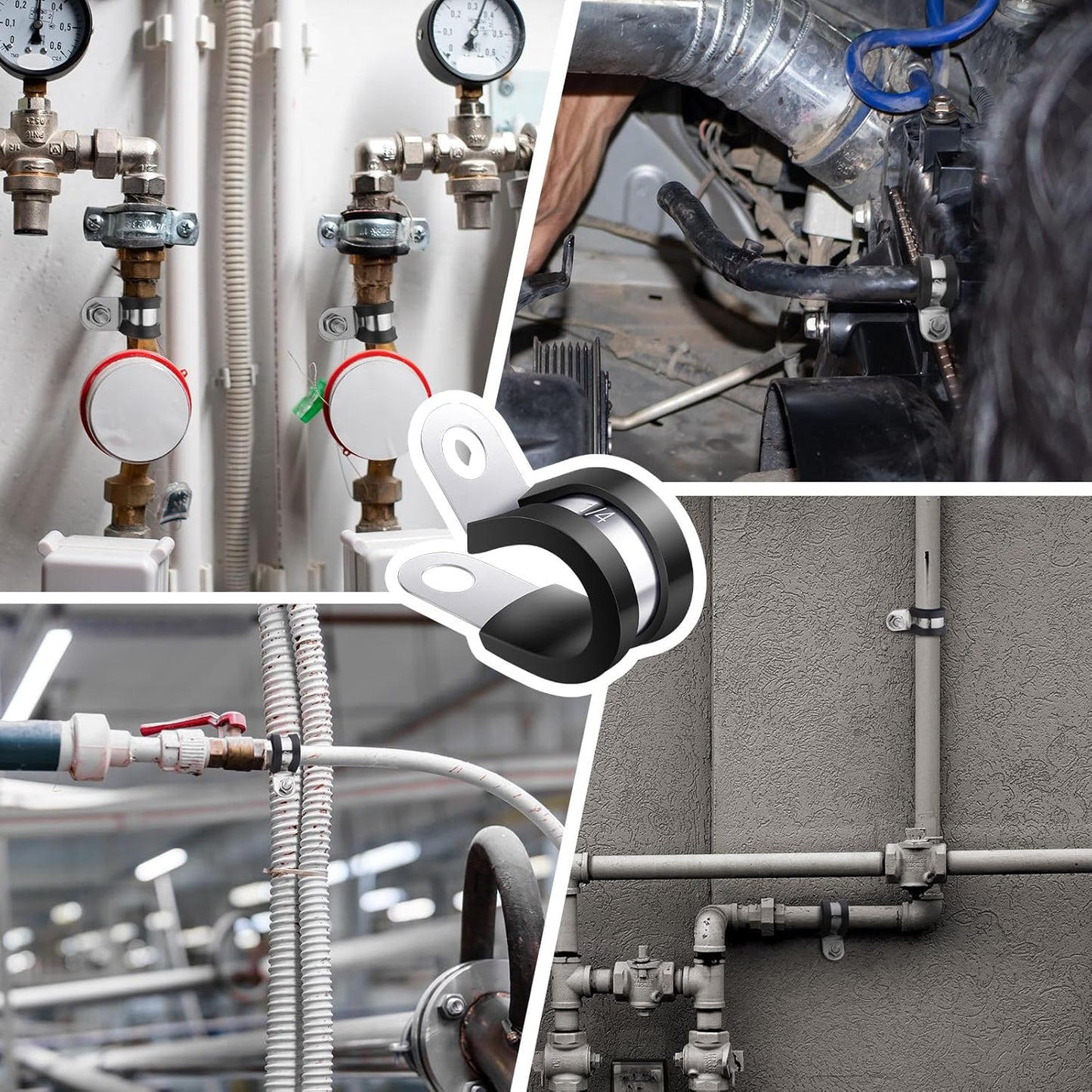 Stainless Steel Rubber Coated Cable Clamps for Automotive Wire and Pipe - 30 Pcs 1/4" Clamp Set by Hapric