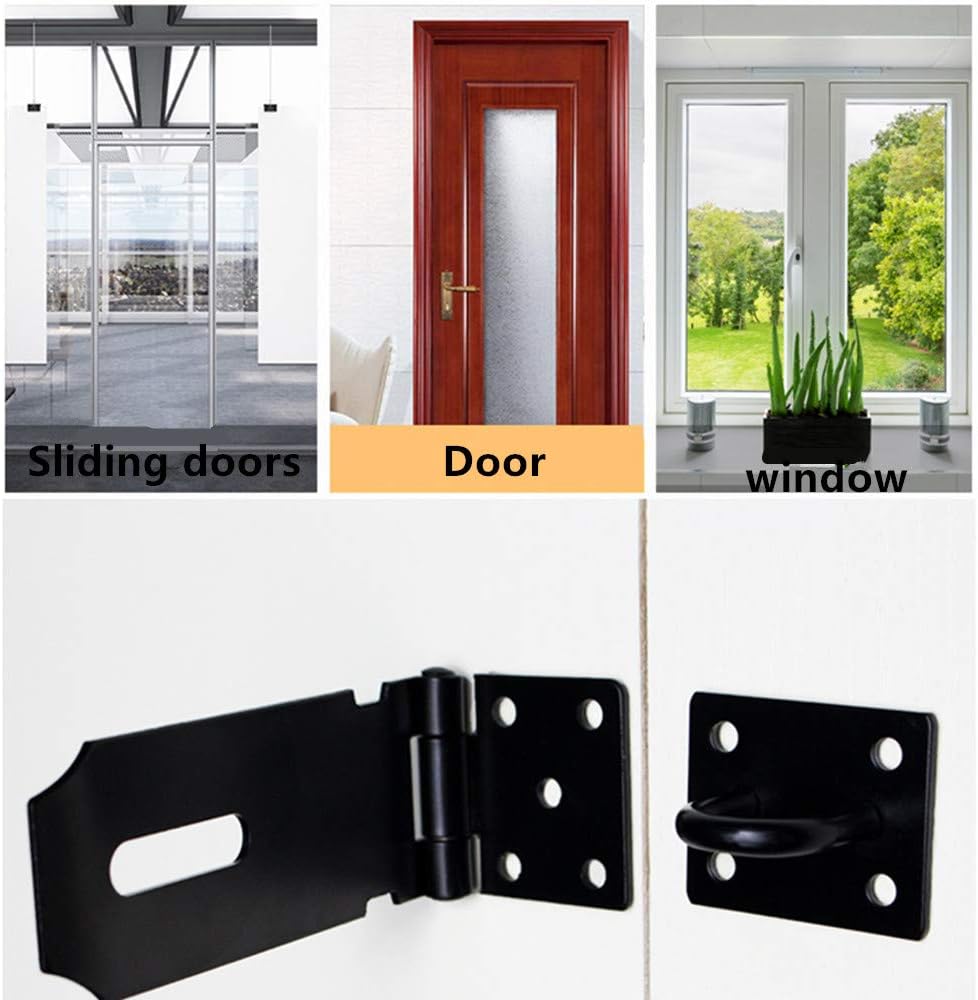 Stainless Steel Safety Clasp Hasp Lock Latch Set - 3 Inch Door Gate Lock with Screws, Matte Black Finish - 2 Pack - WildKart