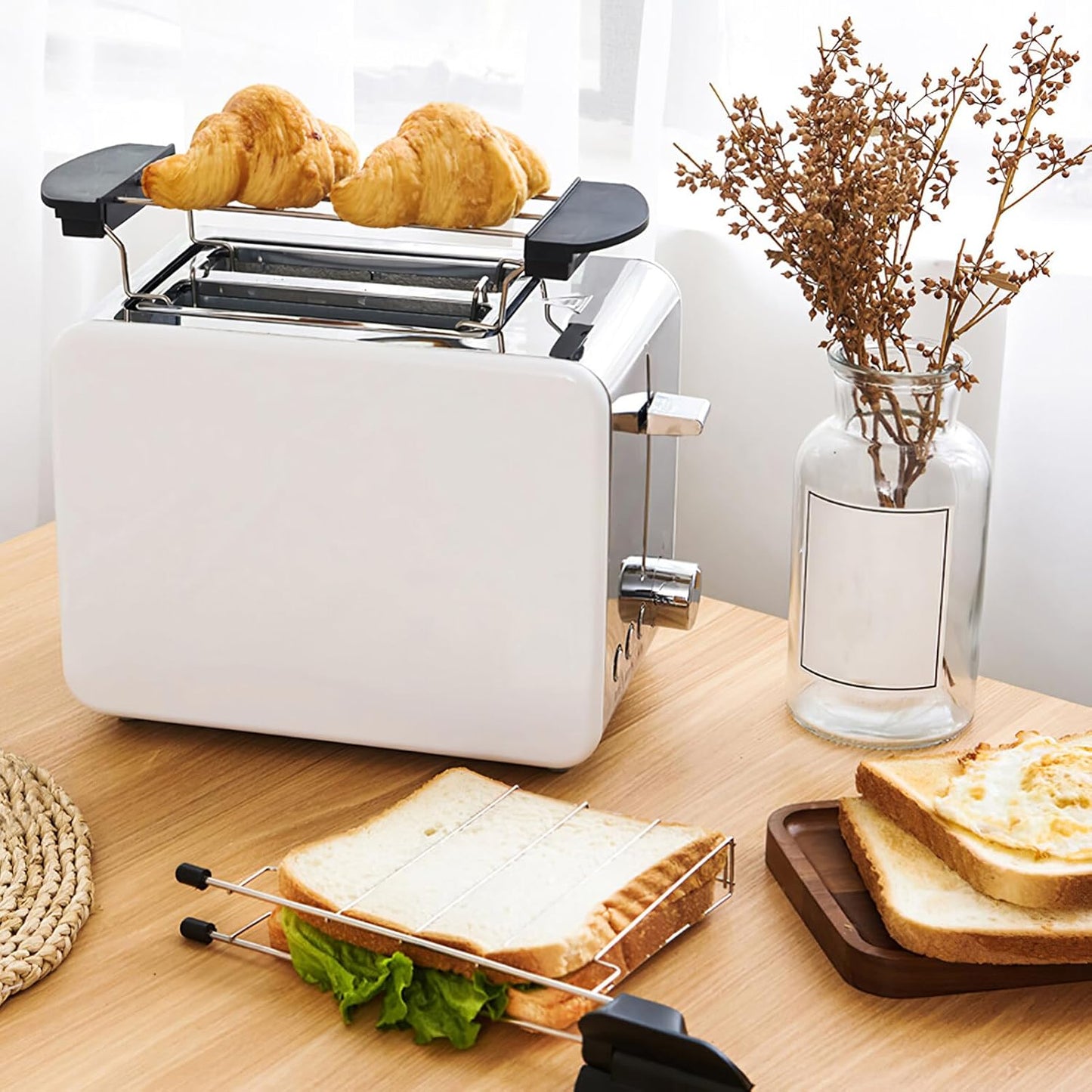 Stainless Steel Sandwich Cage for 2-Slice Toaster, Classic Toaster Sandwich Clip with Warming Rack - ABOOFAN Toaster Accessories