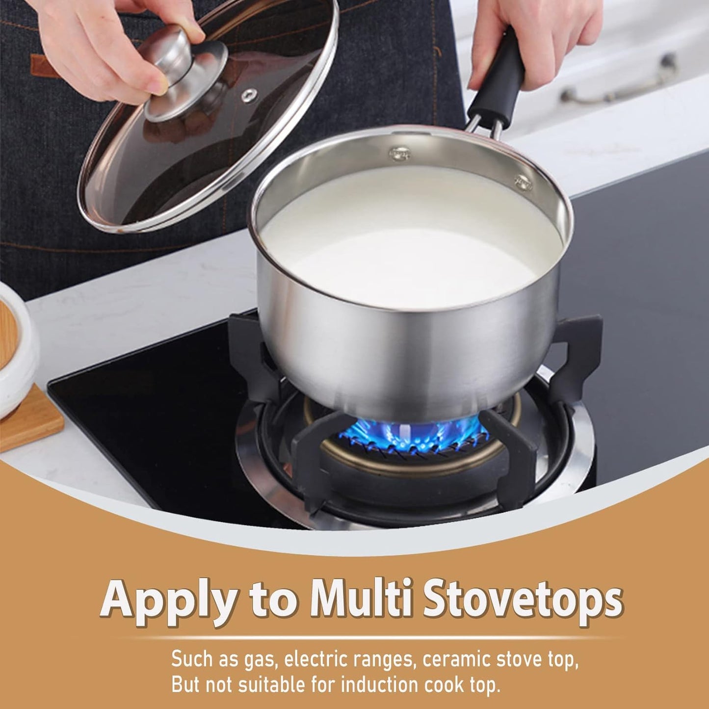 Stainless Steel Saucepan Set with Visible Lid and Heat-proof Handle, 1 QT & 2 QT, Ideal for Kitchen and Restaurant Cooking, Dishwasher Safe