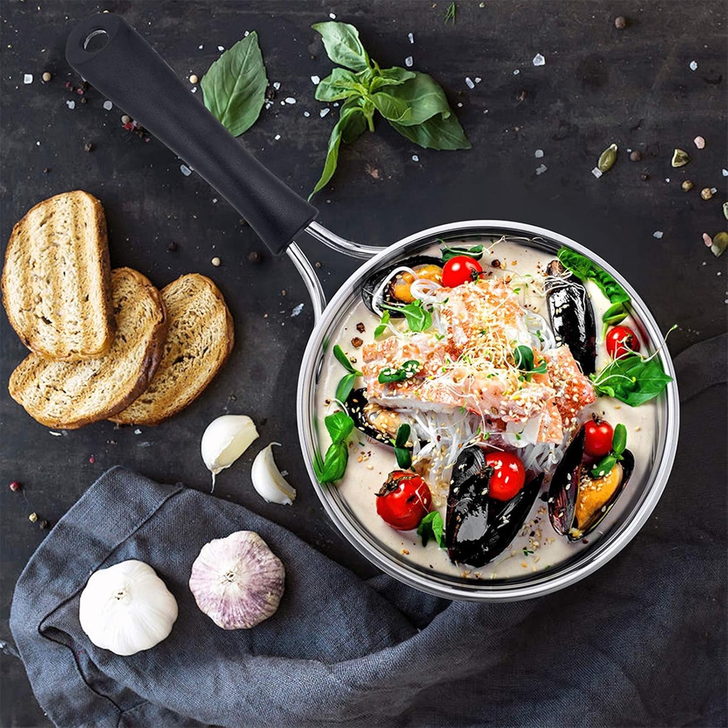 Stainless Steel Saucepan Set with Visible Lid and Heat-proof Handle, 1 QT & 2 QT, Ideal for Kitchen and Restaurant Cooking, Dishwasher Safe