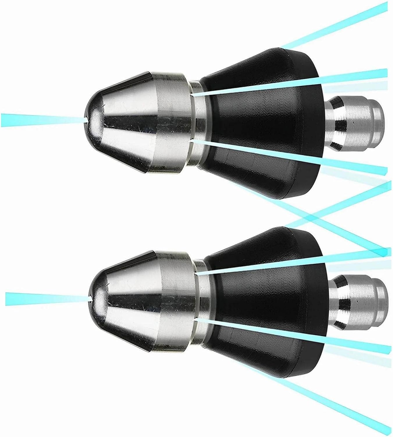 Stainless Steel Sewer Jetter Nozzle Kit for Pressure Washer - High-Pressure 2 Pack with 1 Front Jet and 6 Rear Jets - 5000Psi - 1/4" Quick Connector