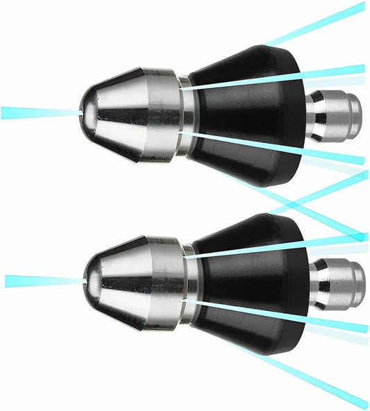 Stainless Steel Sewer Jetter Nozzle Kit for Pressure Washer - High-Pressure 2 Pack with 1 Front Jet and 6 Rear Jets - 5000Psi - 1/4" Quick Connector