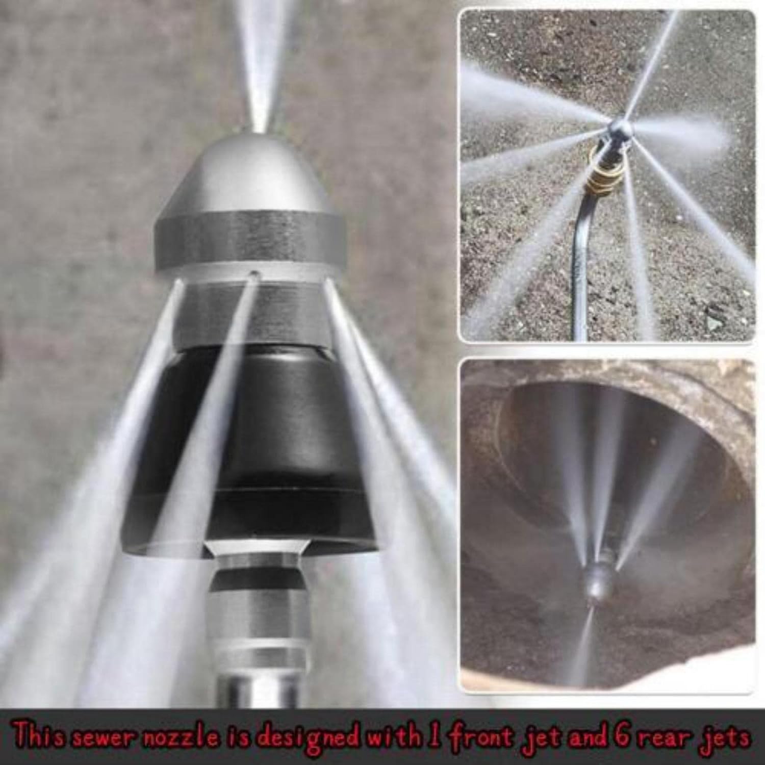 Stainless Steel Sewer Jetter Nozzle Kit for Pressure Washer - High-Pressure 2 Pack with 1 Front Jet and 6 Rear Jets - 5000Psi - 1/4" Quick Connector