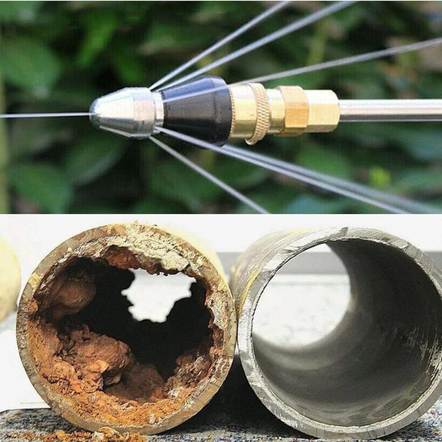 Stainless Steel Sewer Jetter Nozzle Kit for Pressure Washer - High-Pressure 2 Pack with 1 Front Jet and 6 Rear Jets - 5000Psi - 1/4" Quick Connector