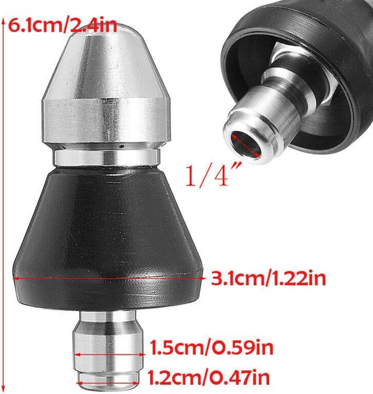 Stainless Steel Sewer Jetter Nozzle Kit for Pressure Washer - High-Pressure 2 Pack with 1 Front Jet and 6 Rear Jets - 5000Psi - 1/4" Quick Connector