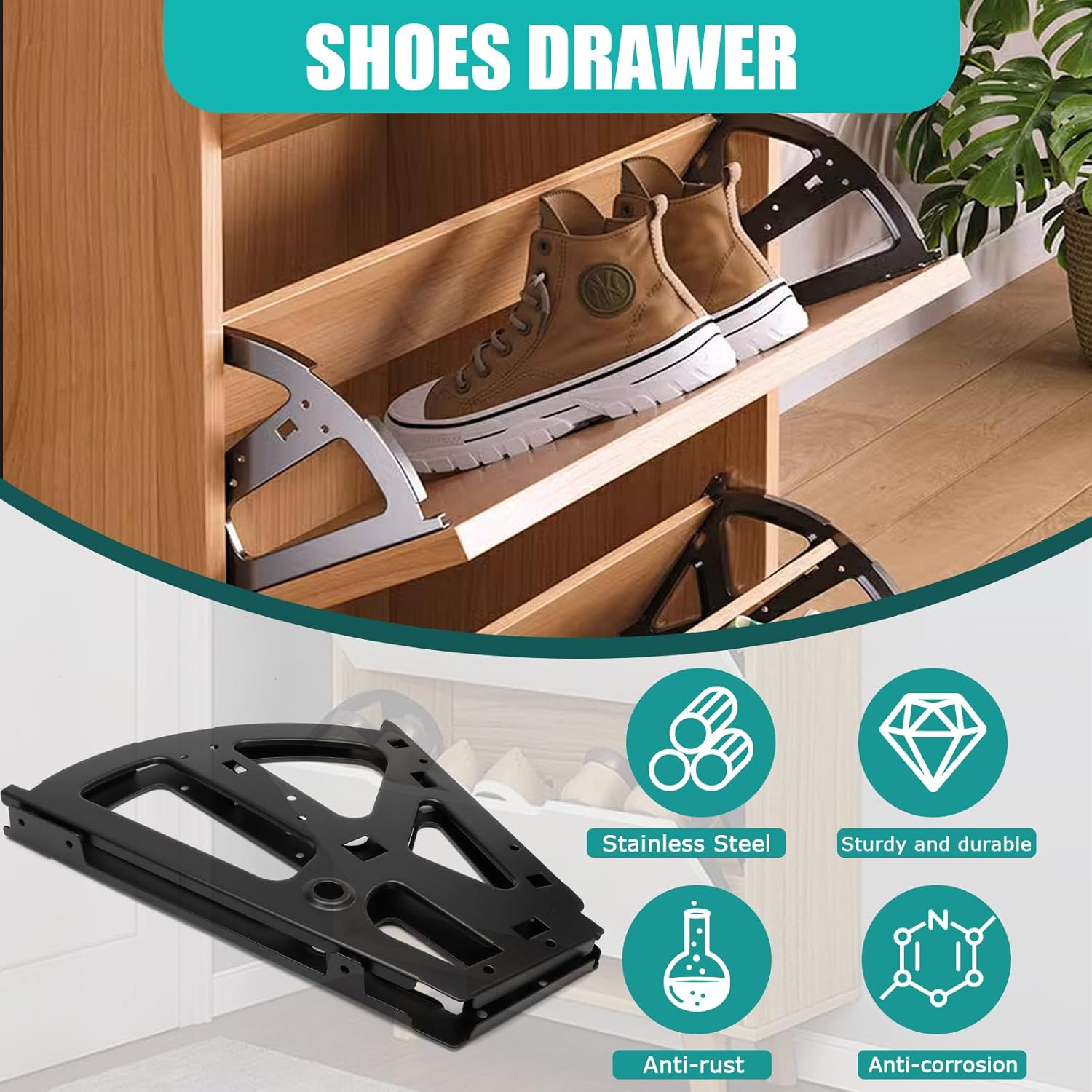 Stainless Steel Shoe Cabinet Hinges - 2 Layers Black Shoes Drawer Cabinet Fittings - Home Accessory - 1 Pair