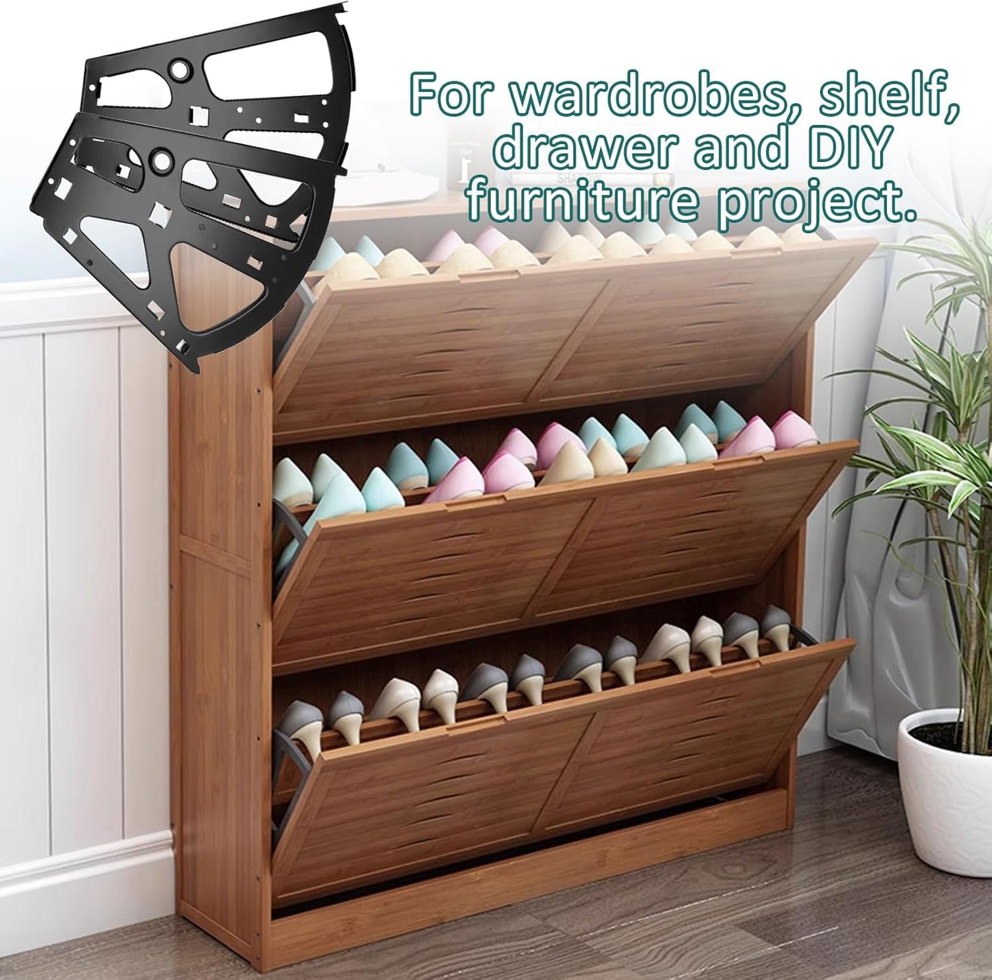 Stainless Steel Shoe Cabinet Hinges - 2 Layers Black Shoes Drawer Cabinet Fittings - Home Accessory - 1 Pair