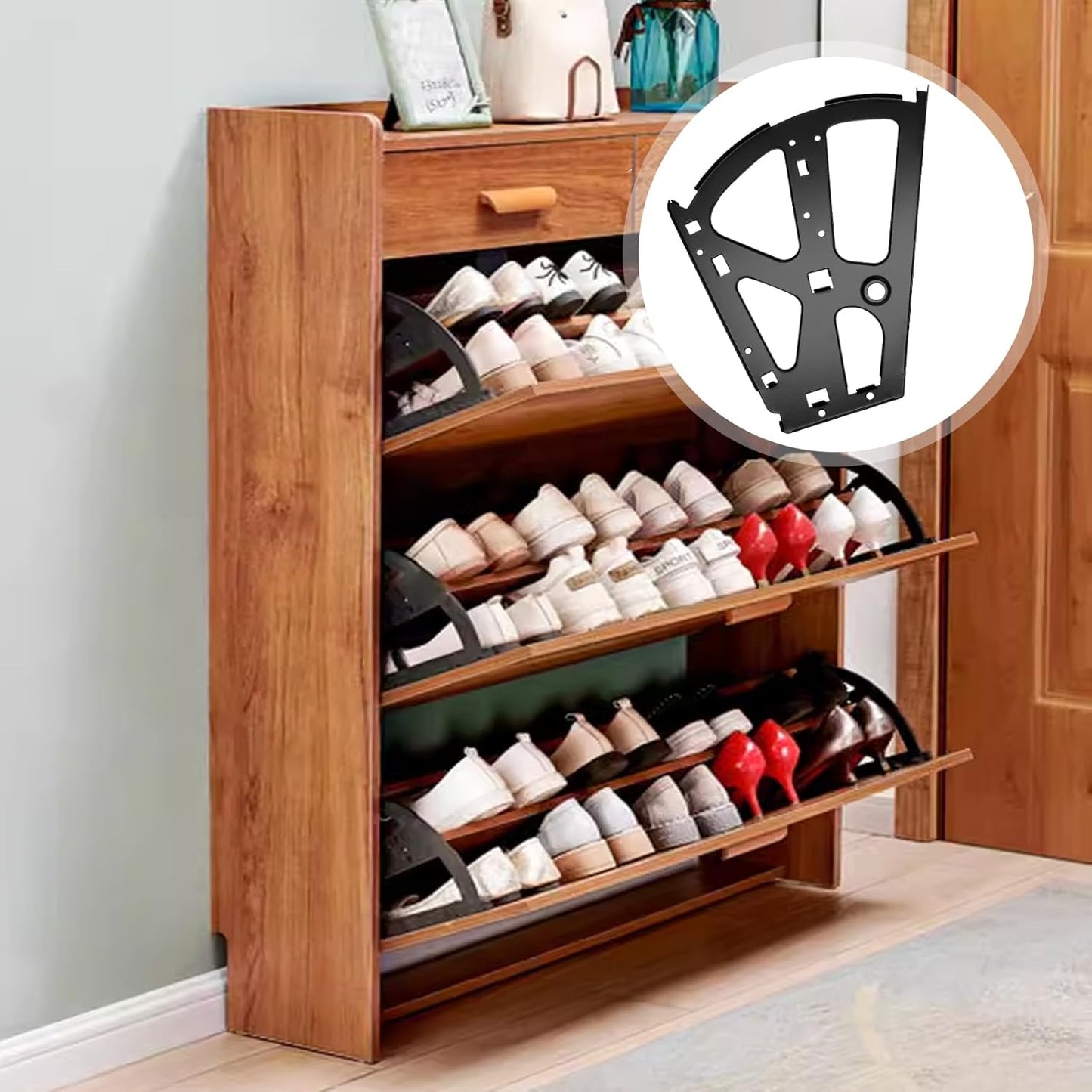 Stainless Steel Shoe Cabinet Hinges - 2 Layers Black Shoes Drawer Cabinet Fittings - Home Accessory - 1 Pair