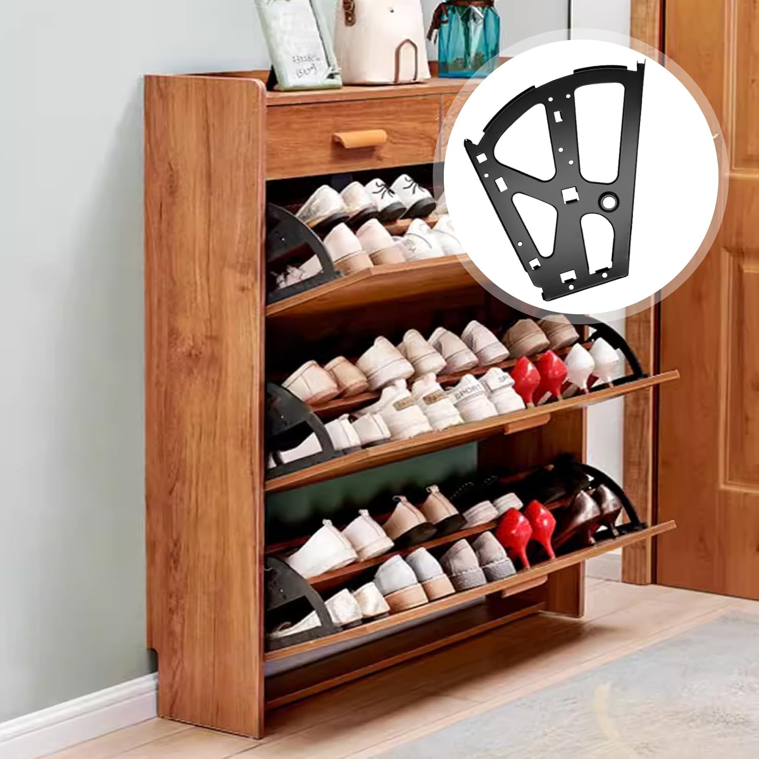 Stainless Steel Shoe Cabinet Hinges - 2 Layers Black Shoes Drawer Cabinet Fittings - Home Accessory - 1 Pair