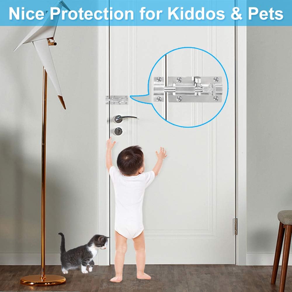 Stainless Steel Slide Bolt Latch 2-Pack - 3" Door Lock with Brushed Finish & Screws