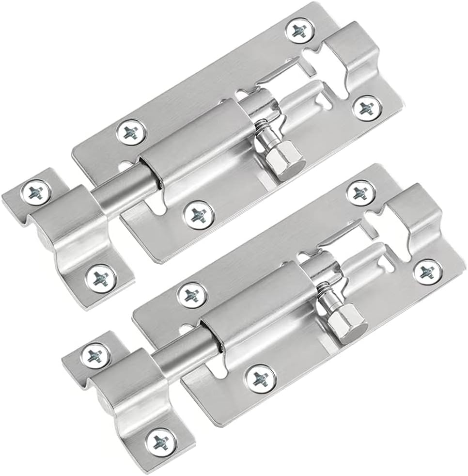 Stainless Steel Slide Bolt Latch 2-Pack - 3" Door Lock with Brushed Finish & Screws
