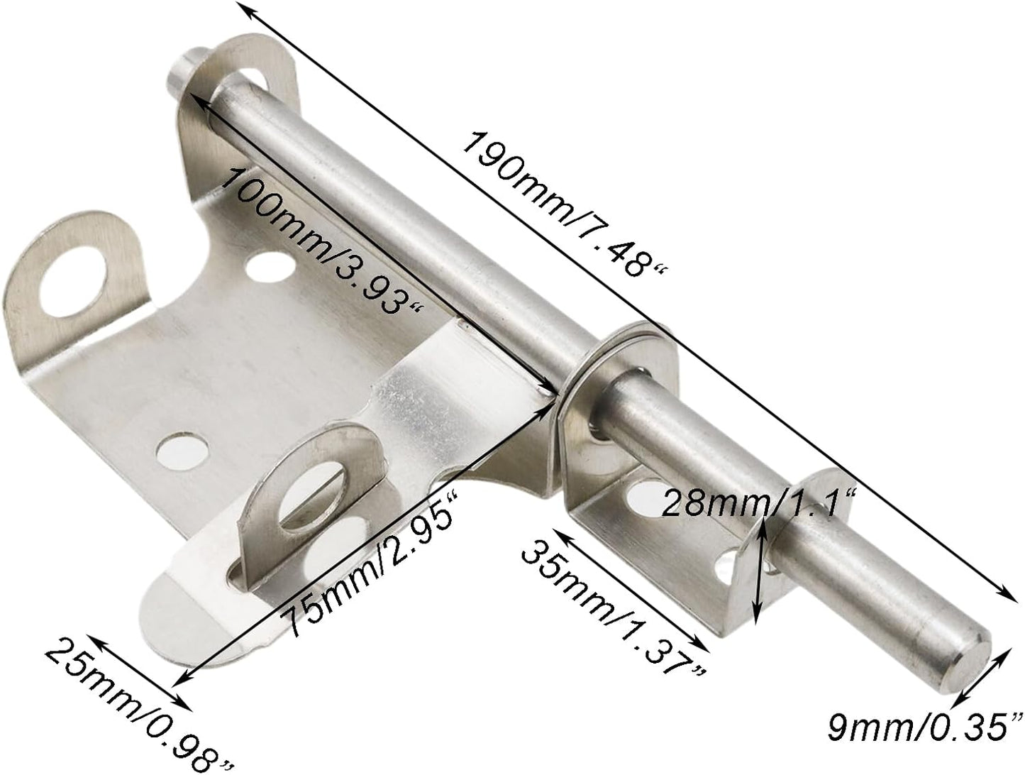 Stainless Steel Sliding Bolt Gate Latch Set with Padlock Hole - 2 Pack, 7.5 Inch