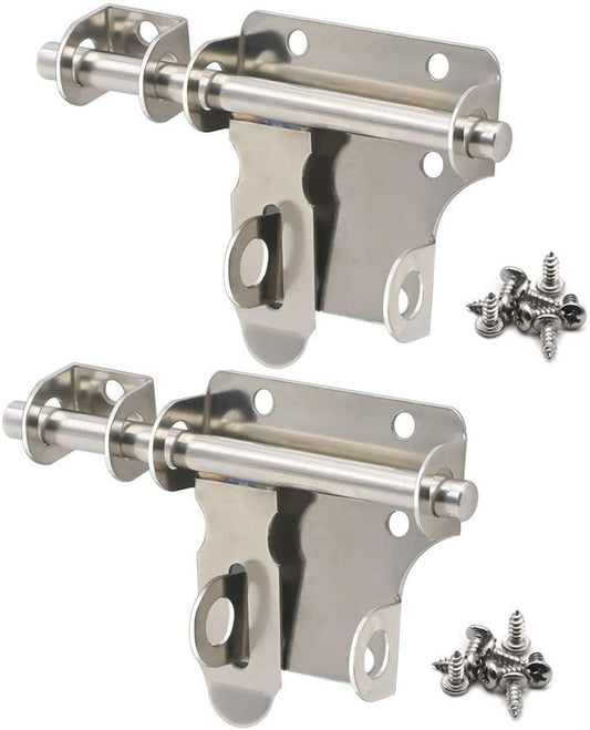 Stainless Steel Sliding Bolt Gate Latch with Padlock Hole, 4 Inch Thickening Interior Door Latches - 2 Pack